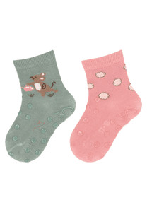 Chaussettes de bébé ABS pack double souris vert pierre