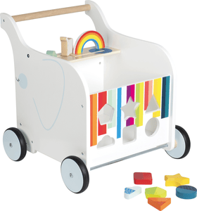 Chariot de marche enfant boîte à jouets éléphant bois