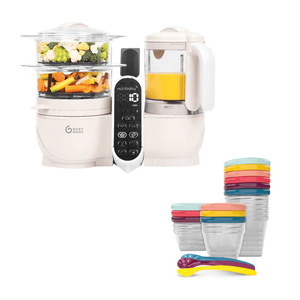 Keukenmachine Nutribaby plus Mineral beige +    Babybols Multi Set Kit XXL voedselcontainer