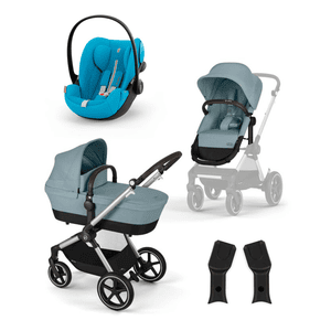 Poussette trio combinée 3en1 EOS Lux Sky Blue Cloud G i-Size Plus Beach Blue adaptateurs