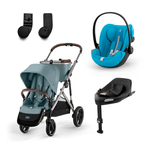 Carrito de bebé Gazelle S Taupe Sky Blue con silla portabebés Cloud G i-Size Plus Beach Blue Base isofix G y adaptador