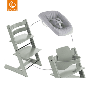 Mega Tripp Trapp® Setti Syöttötuoli pyökki Glacier Green sis. Vastasyntyneen setin Newborn Set™ Grey ja Baby Setin V2 Glacier Green