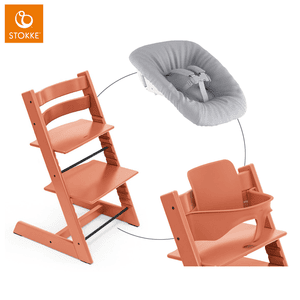 Mega Tripp Trapp® set kinderstoel beuken terracotta incl. Newborn set™ grijs en babyset terracotta