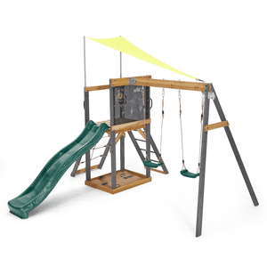 Portique balançoire enfant double toboggan Siamang bois