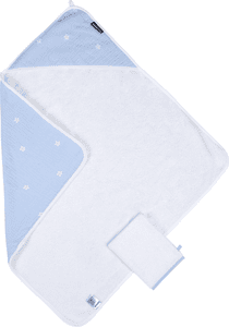 Asciugamano da bagno incl. guanto di lavaggio fiore blu bianco