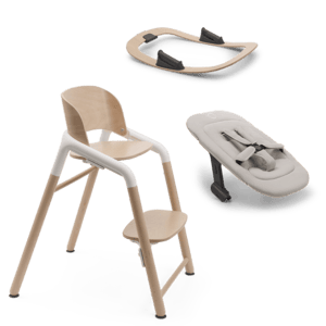 Pack chaise haute enfant Giraffe base bois Neutral Wood/White support bascule kit nouveau-né Polar White