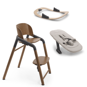 Pack chaise haute enfant Giraffe base bois Warm Wood/Grey support bascule kit nouveau-né Polar White