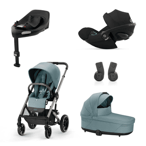 Kinderwagen-Set  Balios S Lux Taupe Sky Blue inkl. GOLD Kinderwagenaufsatz Cot S Lux Sky Blue, Babyschale Cloud G i-Size Plus Moon Black Plus, Adapter und Basistation Base G