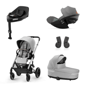 Kinderwagen-Set Balios S Lux Silver Lava Grey inkl. Kinderwagenaufsatz Cot S Lux Lava Grey, Babyschale Cloud G i-Size Plus Moon Black Plus, Adapter und Basistation Base G