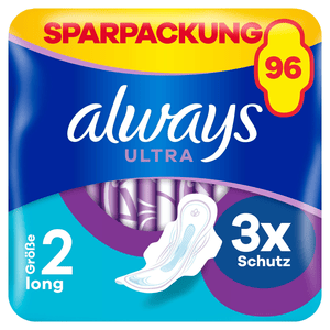 Serviettes hygiéniques à ailettes Ultra Long paquet mensuel, 96 serviettes (3 paquets x 32 pièces)