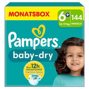 Baby-Dry luiers, maat 6+, 14-19 kg, maandbox (1 x 144 luiers)