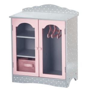 Puppenkleiderschrank, grau/rosa