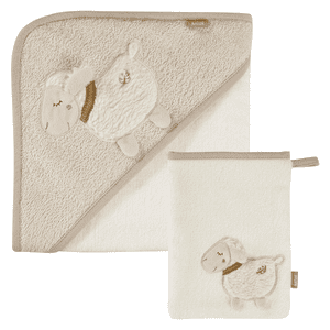 Cape de bain enfant et gant mouton NATURE 70x70 cm