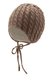 Bonnet tricoté torsadé beige