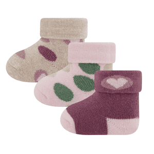 Babysokjes 3-pack hartjes/stippen beige/roze