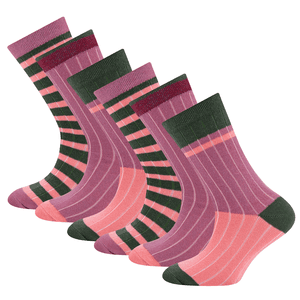 Socken 6er-Pack Rippe/Ringel pink