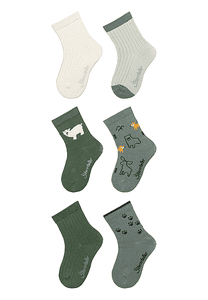 Lot de 6 chaussettes Ours polaire vert pierre