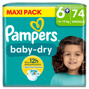 Baby-Dry luiers, maat 6+, 14-19 kg, maxiverpakking (1 x 74 luiers)