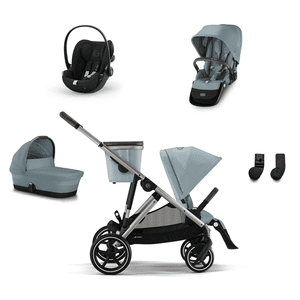 Geschwisterset Gazelle S Taupe Sky Blue inklusive Sitzeinheit Babyschale Cloud G i-Size Moon Black und  Adapter