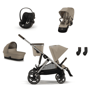 Geschwisterset Gazelle S Taupe Almond Beige inklusive Sitzeinheit Babyschale Cloud G i-Size Moon Black und Adapter