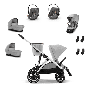 Zwillingsset Gazelle S Silver Lava Grey inklusive Kinderwagenaufsatz S Cot Lava Grey, Sitzeinheit, Babyschale Cloud G i-Size Plus Lava Grey Plus und Adapter