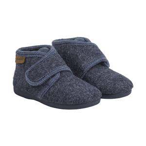 Wollen pantoffels met klittenband Navy Melange