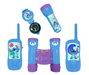 LEXIBOOK Disney Stitch-eventyrsett med 2 walkie-talkier på opptil 120 meter, kikkert, lommelykt og kompass