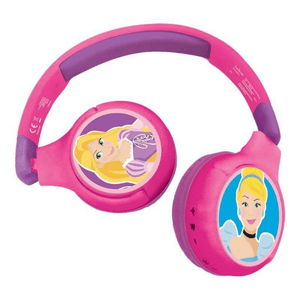 Disney Princess 2-i-1 Bluetooth® och kabelanslutning, hopfällbara hörlurar med säker volym