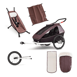 Kinderfietskar Kid Vaaya 2 incl. Zitunit Zonbescherming Blossom Red en Jogger-Set