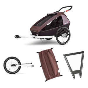 Kinderfietskar Kid Vaaya 1 incl. Blossom Red zonwering en joggerset ventilatie-inzetstuk