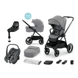 platinum Pebble FamilyFix Barnvagn NEA 2in1 grå inkl. bilbarnstol MAXI COSI S Tonal Graphite och basstation S Black