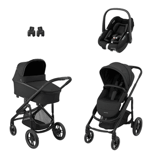 Kombikinderwagen Plaza Plus Essential Black inkl. Babyschale Pebble S Tonal Black und Adapter Baby Black