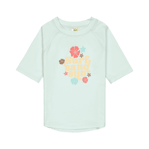 UV-Kurzarm-Badeshirt Flowers sea foam
