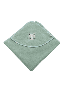 Drap de bain à capuche 80 x 80 cm chat Lilly vert pierre