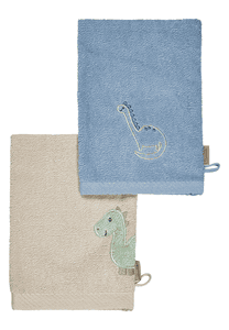 Waschhandschuhe 2er Pack Dino Rexi blau