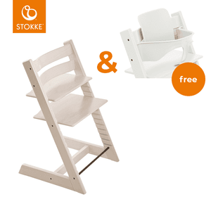 Tripp Trapp® Hochstuhl Buche whitewash + Gratis Baby Set V2 weiß