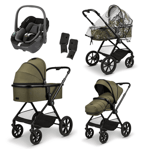 green Pebble Essential Clicc kinderwagen collectie 2024 moss melange incl. MAXI COSI baby-autostoel 360 Black