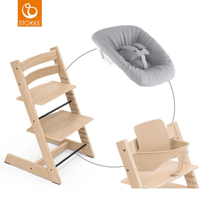 Newborn ® Mega Tripp Trapp® Set Kinderstoel Eik naturel incl. Set™ Grijs en Baby Set V2 naturel