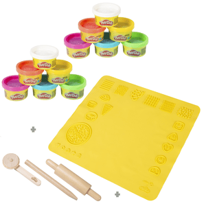 x Play-Doh Starterset - 3D-Kreativmatte, Holzwerkzeuge, 6 Knetdosen