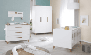 Chambre bébé trio lit commode armoire 3 portes Ole bois 70x140 cm