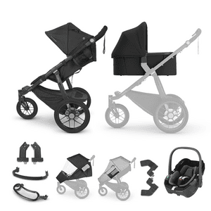 passeggino Ridge Jake Charcoal incl. navicella V3 e seggiolino auto MAXI COSI Pebble 360 Essential Black con accessori
