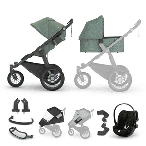 passeggino Ridge Gwen Green Mélange incl. navicella V3 e seggiolino auto cybex GOLD Cloud G i-Size Magic Black con accessori