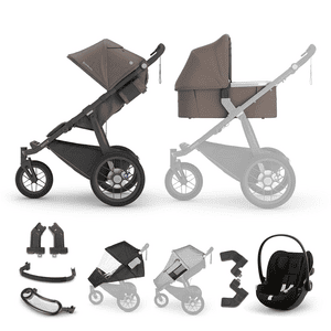 passeggino Ridge Theo Dark Taupe incl. navicella V3 e seggiolino auto cybex GOLD Cloud G i-Size Magic Black con accessori