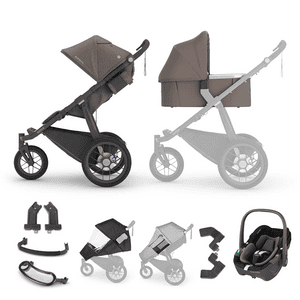 passeggino Ridge Theo Dark Taupe incl. navicella V3 e seggiolino auto MAXI COSI Pebble 360 Essential Black con accessori