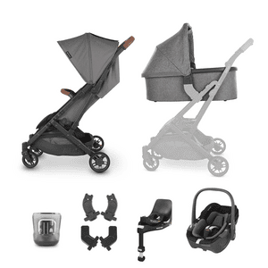 buggy Minu V2 Greyson Charcoal Mélange incl. navicella, seggiolino auto MAXI COSI Pebble 360 Essential Black e base FamilyFix 360 con accessori