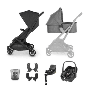 buggy Minu V2 Jake Charcoal incl. navicella, seggiolino auto MAXI COSI Pebble 360 Essential Black e base FamilyFix 360 con accessori
