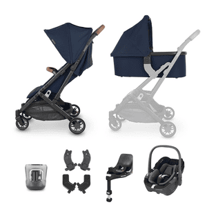 buggy Minu V2 Noa Navy incl. navicella, seggiolino auto MAXI COSI Pebble 360 Essential Black e base FamilyFix 360 con accessori