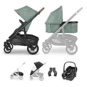 Sportwagen Cruz V2 Gwen Green Mélange inkl Babywanne V3 und Maxi Cosi Babyschale Pebble 360 Essential Black mit Zubehör