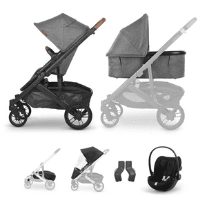 Sportwagen Cruz V2 Greyson Charcoal Mélange inkl Babywanne V3 und cybex GOLD Babyschale Cloud G i-Size Magic Black mit Zubehör