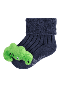 Rasselsocken Krokodil blau